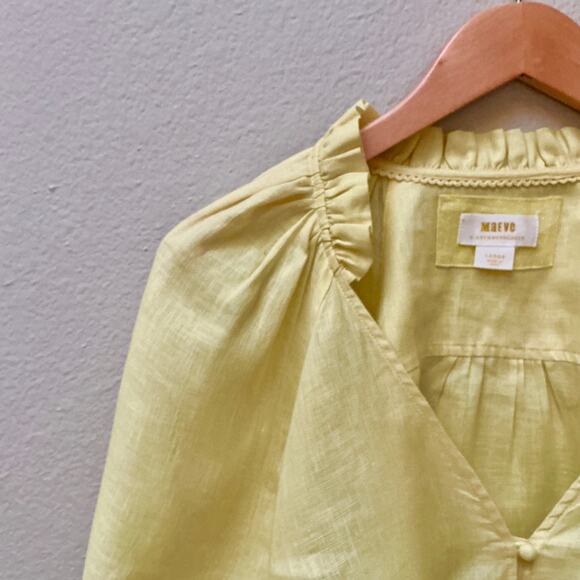 Maeve by Anthropologie Audi Linen Ruffle  Loose Fit Blouse Size Large - Picture 5 of 9